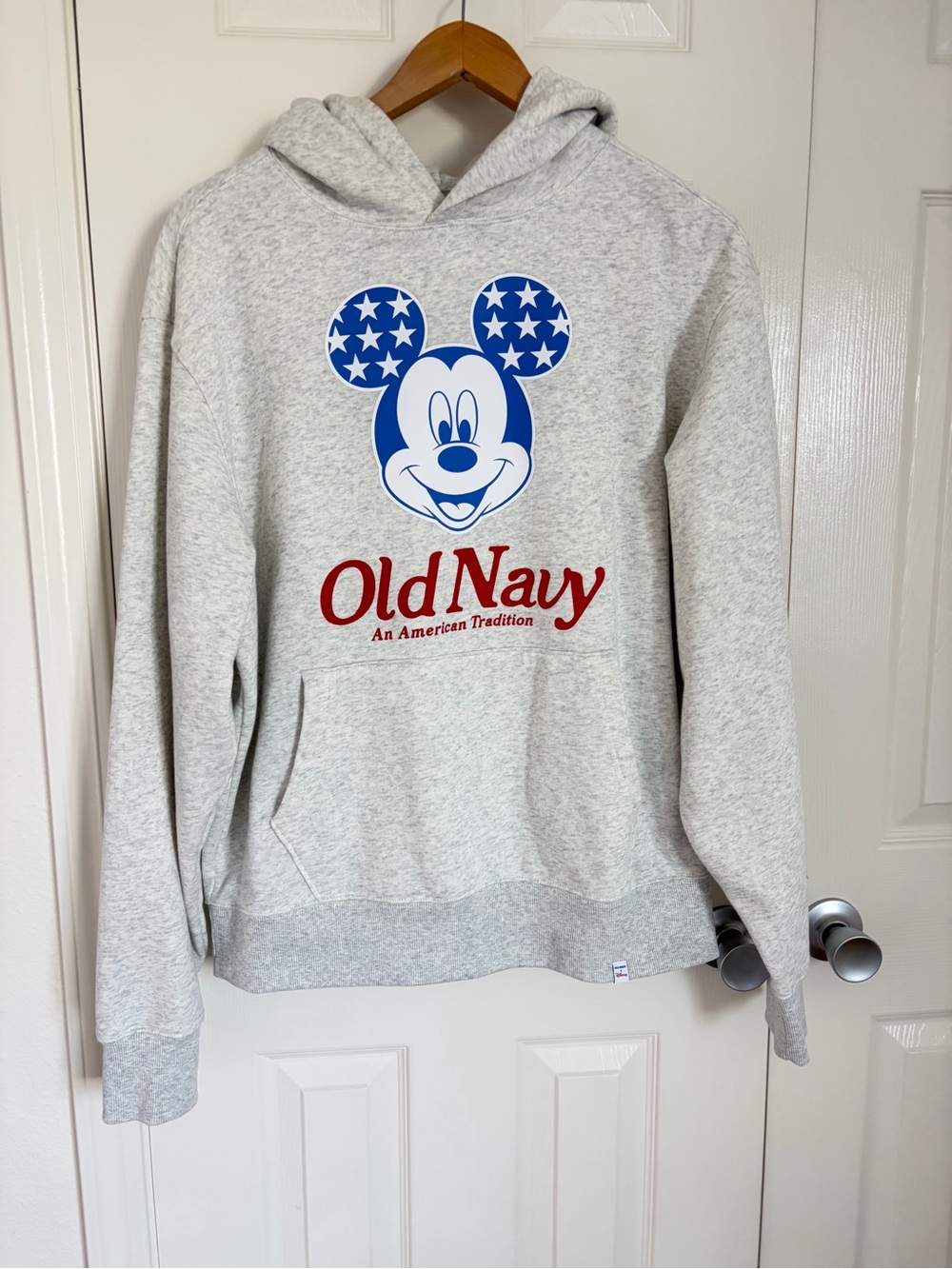 Old Navy x Disney Women's Size M Mickey Mouse Patriotic Hoodie Heather Grey